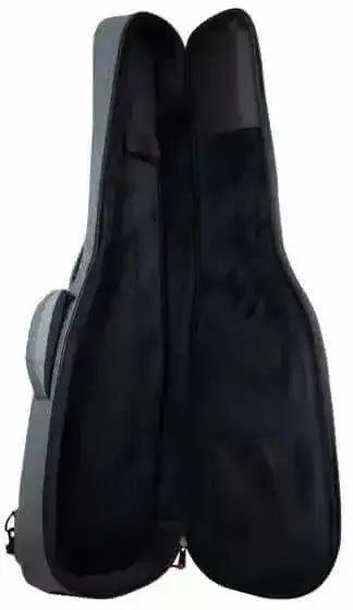 Inside view of TGI Extreme electric guitar gig bag with heavy padding and black lining.