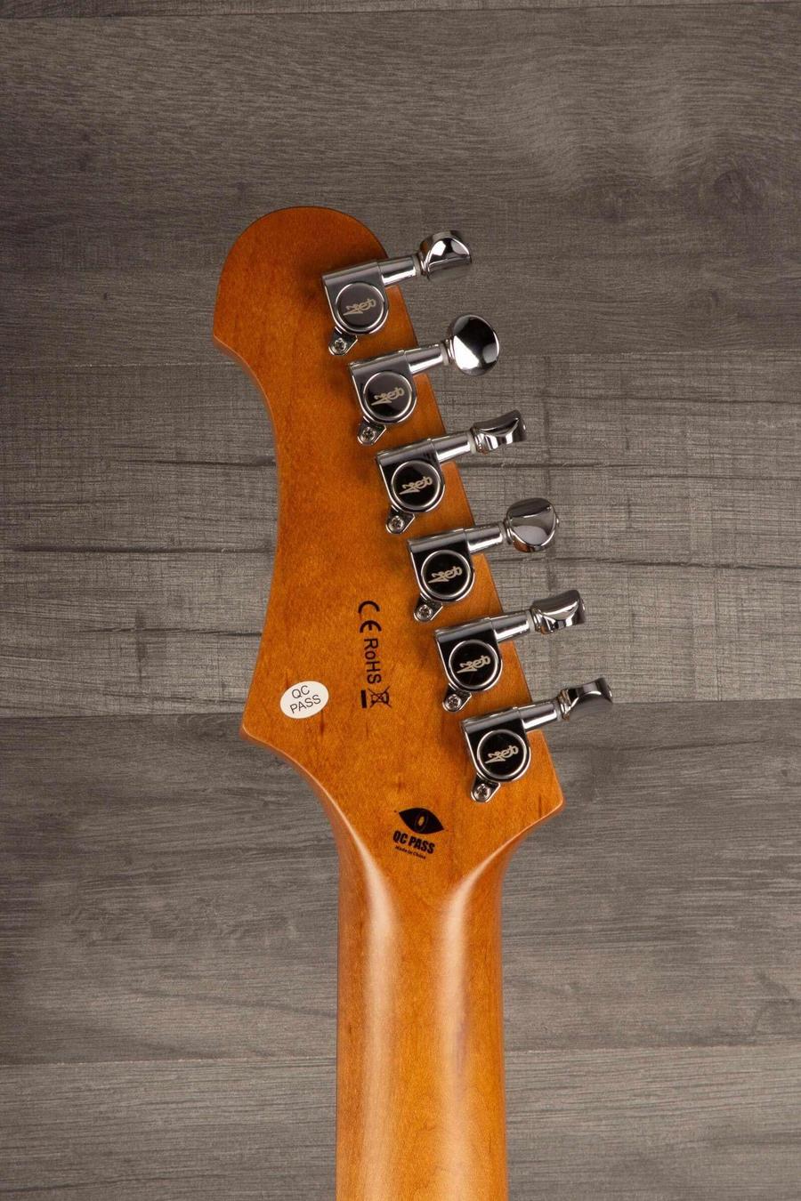 Back view of the headstock of a USED Jet JJ350 Baritone Guitar, showcasing tuning pegs and smooth wood finish.