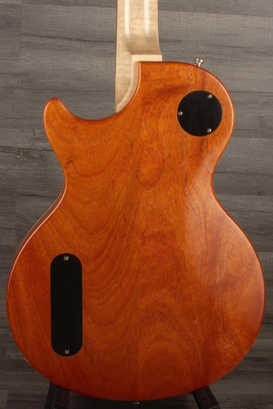Used Nik Huber Krauster II Worn Goldtop guitar back view, showing beautiful wood grain and hardware details.