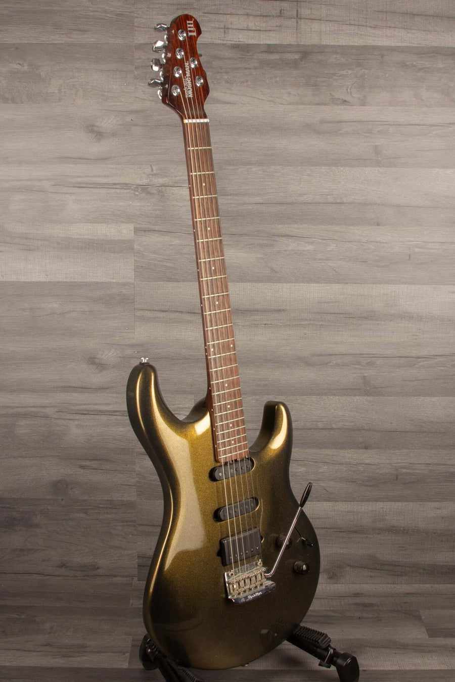 USED Music Man Luke III HSS Electric Guitar - Olive Gold, Rosewood Neck