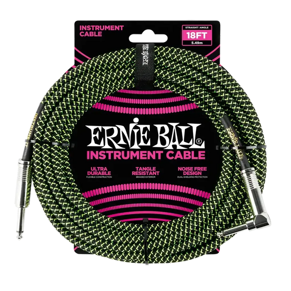 Ernie Ball Angled Guitar Cable Black/Green - 18 Ft