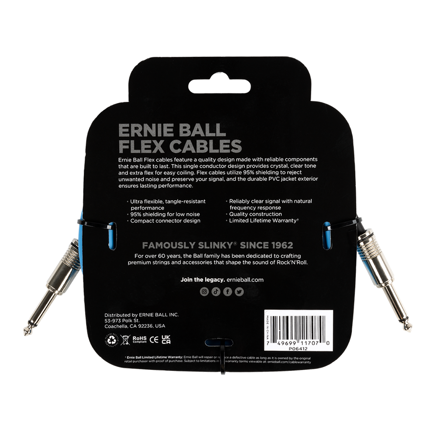 Ernie Ball FLEX INSTR CABLE STRT/STRT 10FT - BLUE