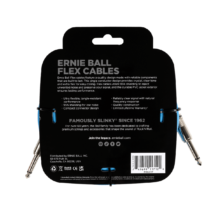 Ernie Ball FLEX INSTR CABLE STRT/STRT 20FT - BLUE