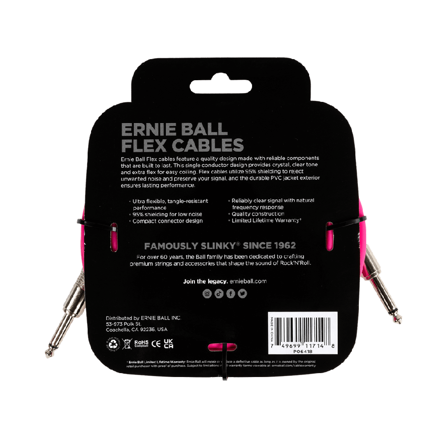 Ernie Ball FLEX INSTR CABLE STRT/STRT 20FT - PINK