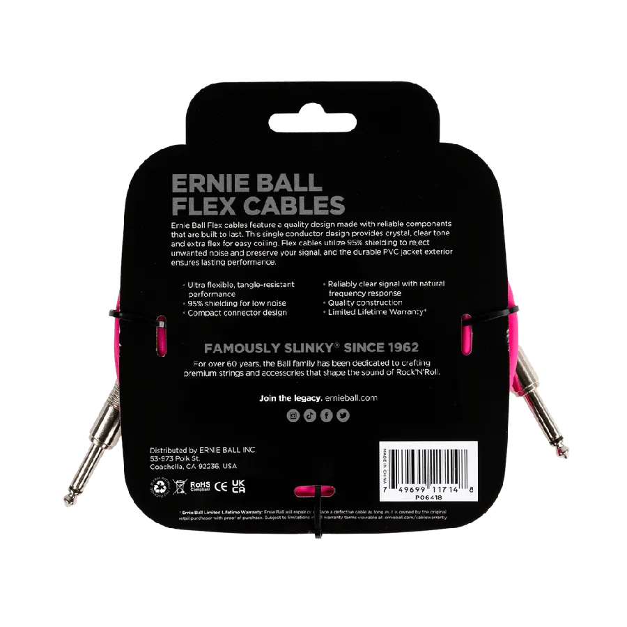 Ernie Ball FLEX INSTR CABLE STRT/STRT 20FT - PINK - MusicStreet