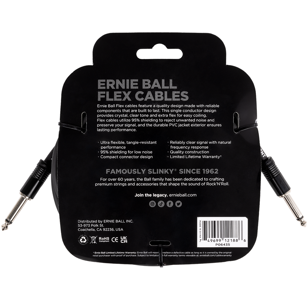 Ernie Ball FLEX INSTR CABLE STRT/STRT 20FT - BLACK