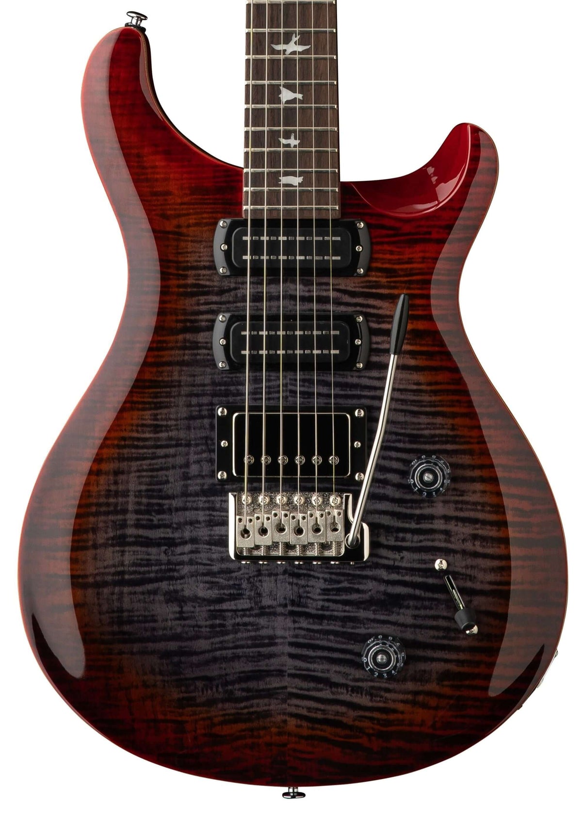 PRS - SE Studio Charcoal cherry burst guitar showcasing sleek design and versatile pickup configuration.