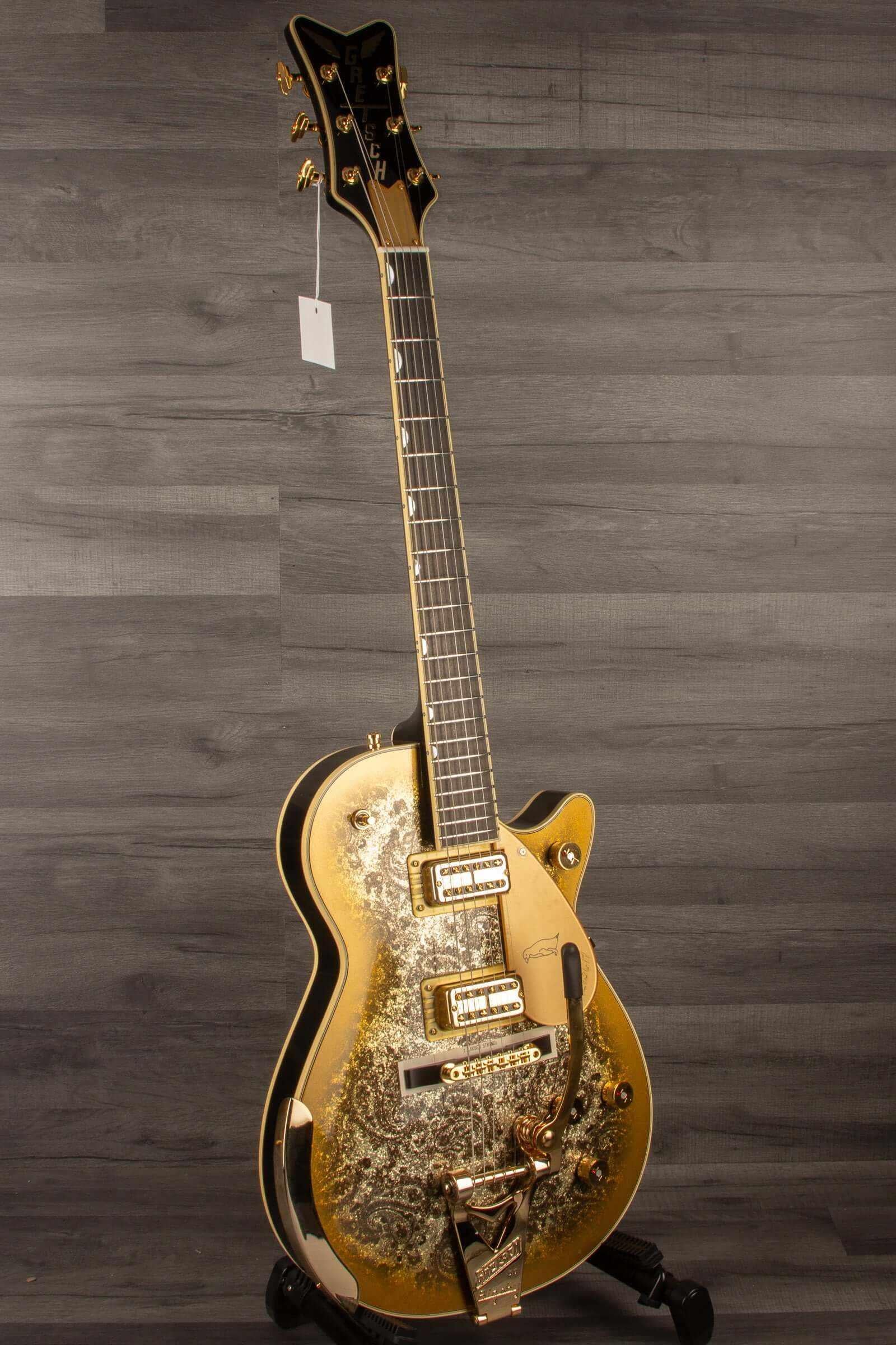 G6134TG Limited Edition Paisley Penguin™ with gold paisley finish and Bigsby®, showcasing its elegant design.