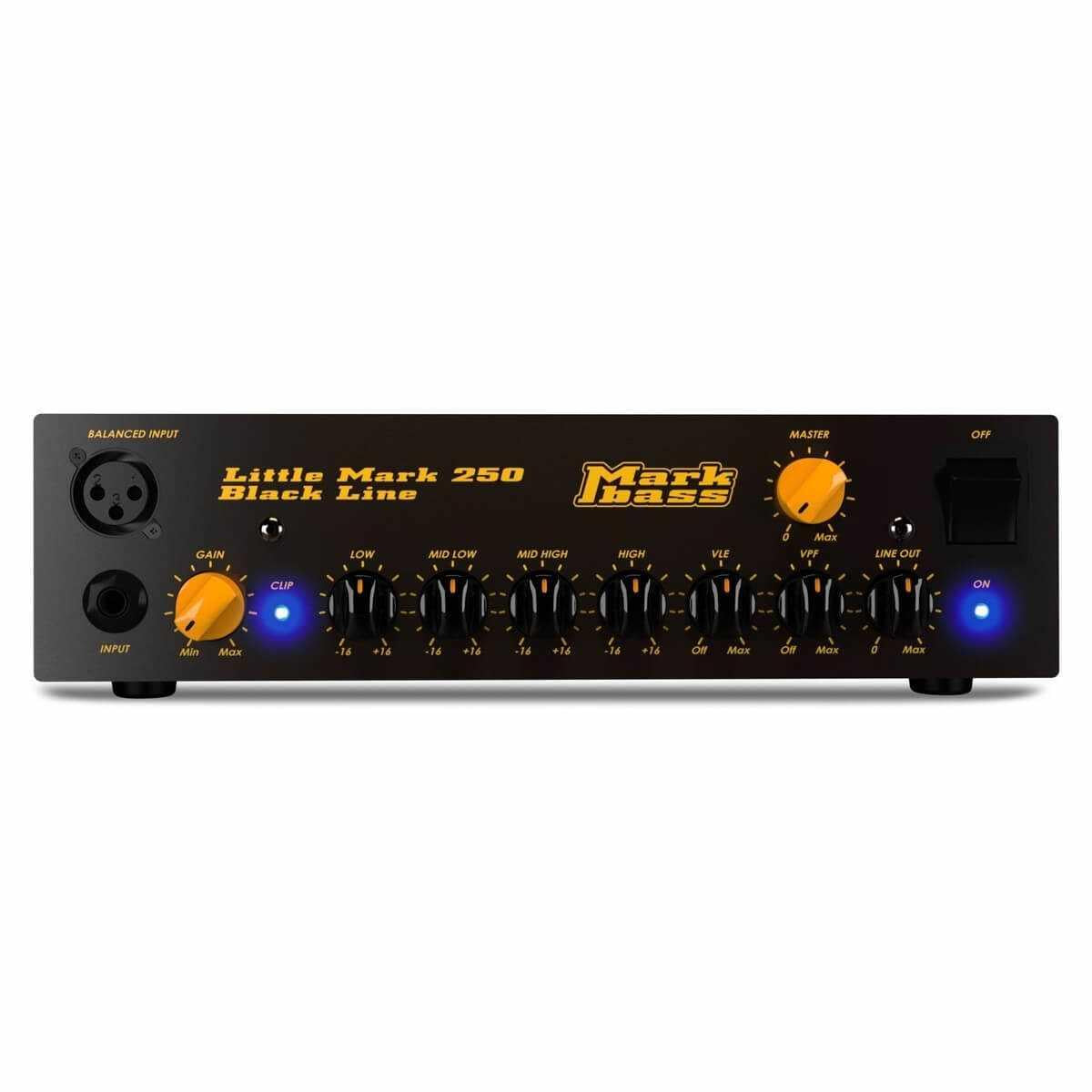 MarkBass Little Mark 250 Black Line Bass Amp Head front view with controls and input options.