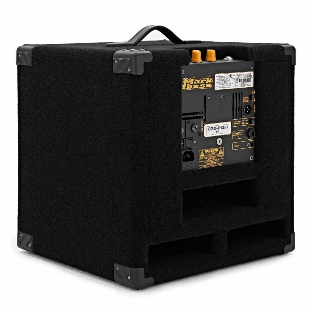 Back view of Mark Bass Marcus Miller CMD 101 MICRO 60 speaker cabinet, showcasing its compact design and connectivity options.