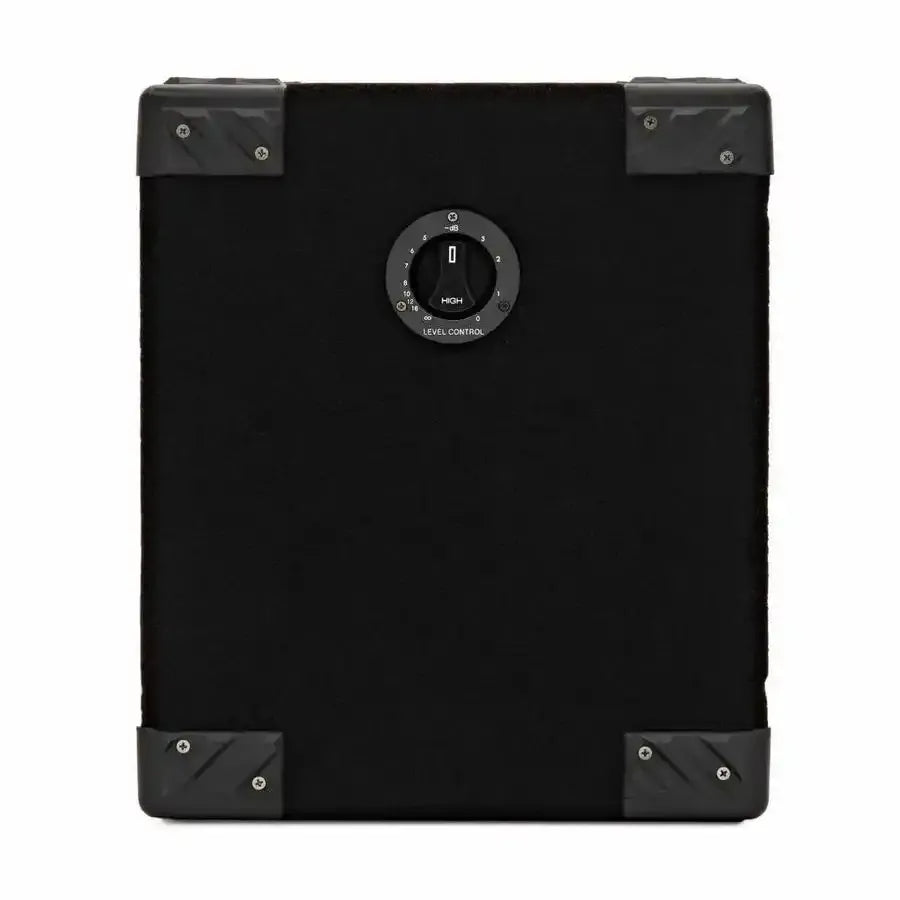 Markbass New York 121 Bass Speaker Cab back view, featuring level control knob and robust protective corners.