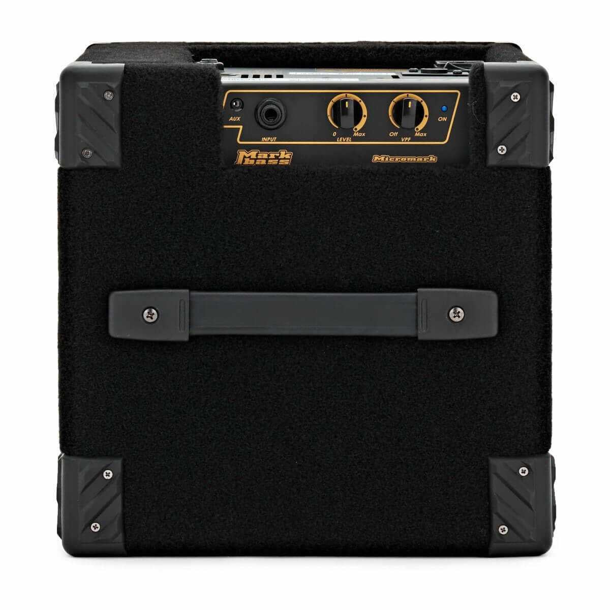 Mark Bass Micromark 801 compact amplifier featuring 1 x 8" speaker and controls for audio input and output.
