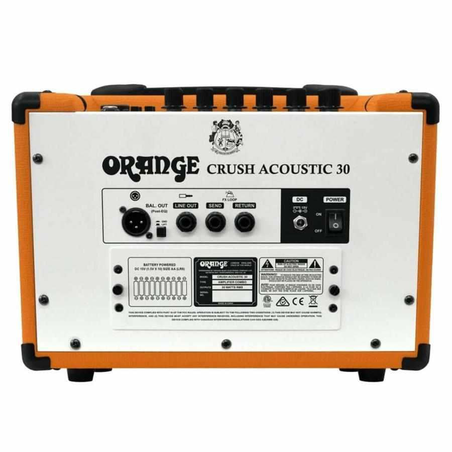 Back view of the Orange Crush Acoustic 30 1x10 Acoustic Combo with inputs and controls.