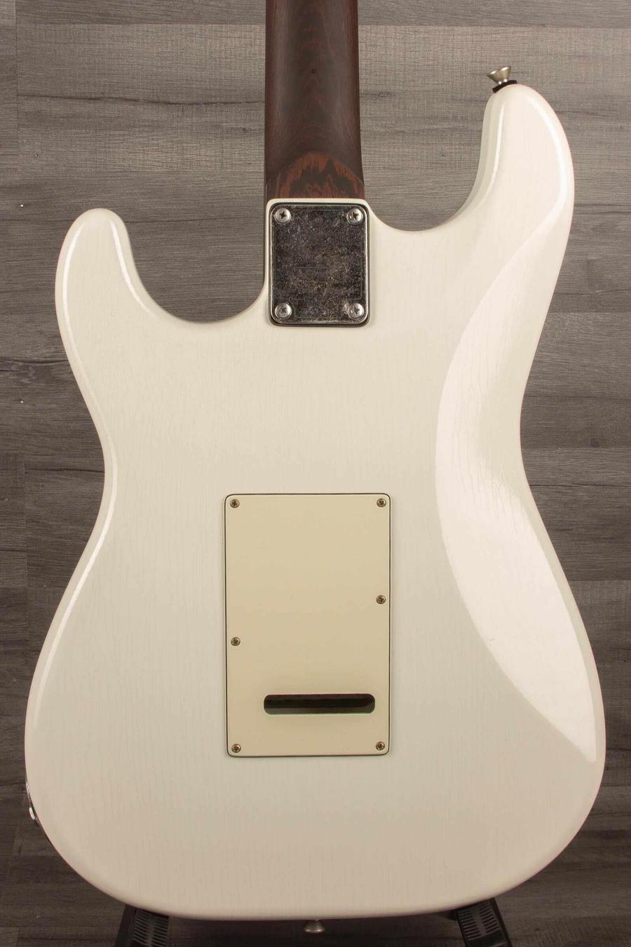 Back view of Schecter USA Nick Johnson Traditional Wembley guitar in Atomic Snow finish.