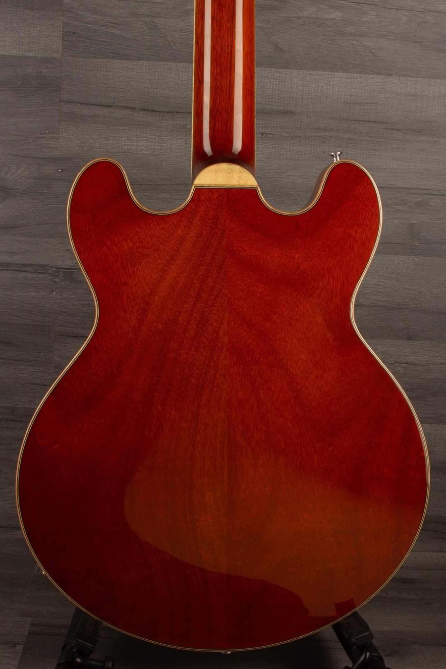 USED - Eastman T184MX - GoldBurst back view showcasing its exquisite wood grain and semi-hollow design.