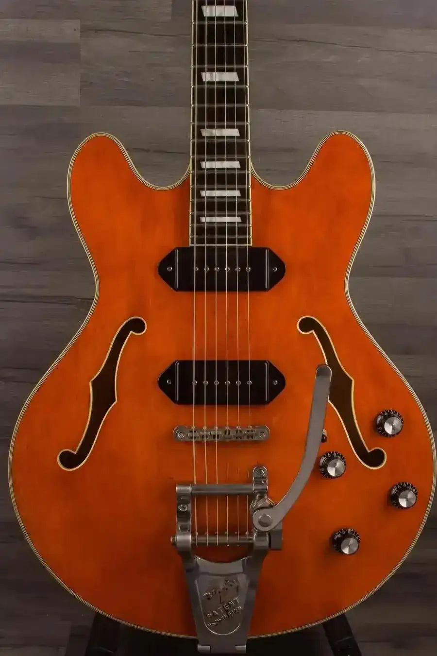 USED - Eastman T64/V Antique Varnish guitar featuring a Deluxe Laminate Top and dual dog eared P-90's.
