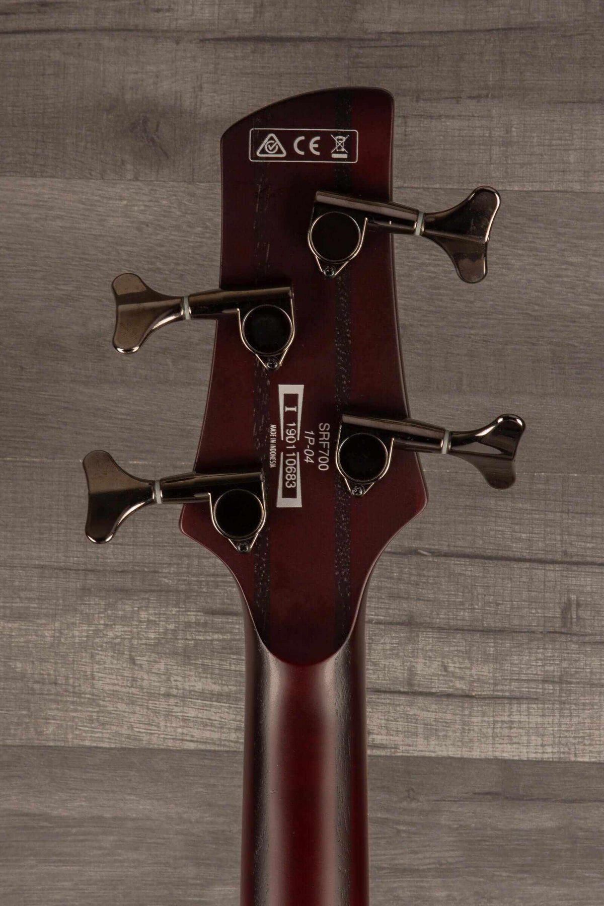 USED - Ibanez SRF700 BBF SR fretless bass - Brown burst flat headstock view with tuning pegs
