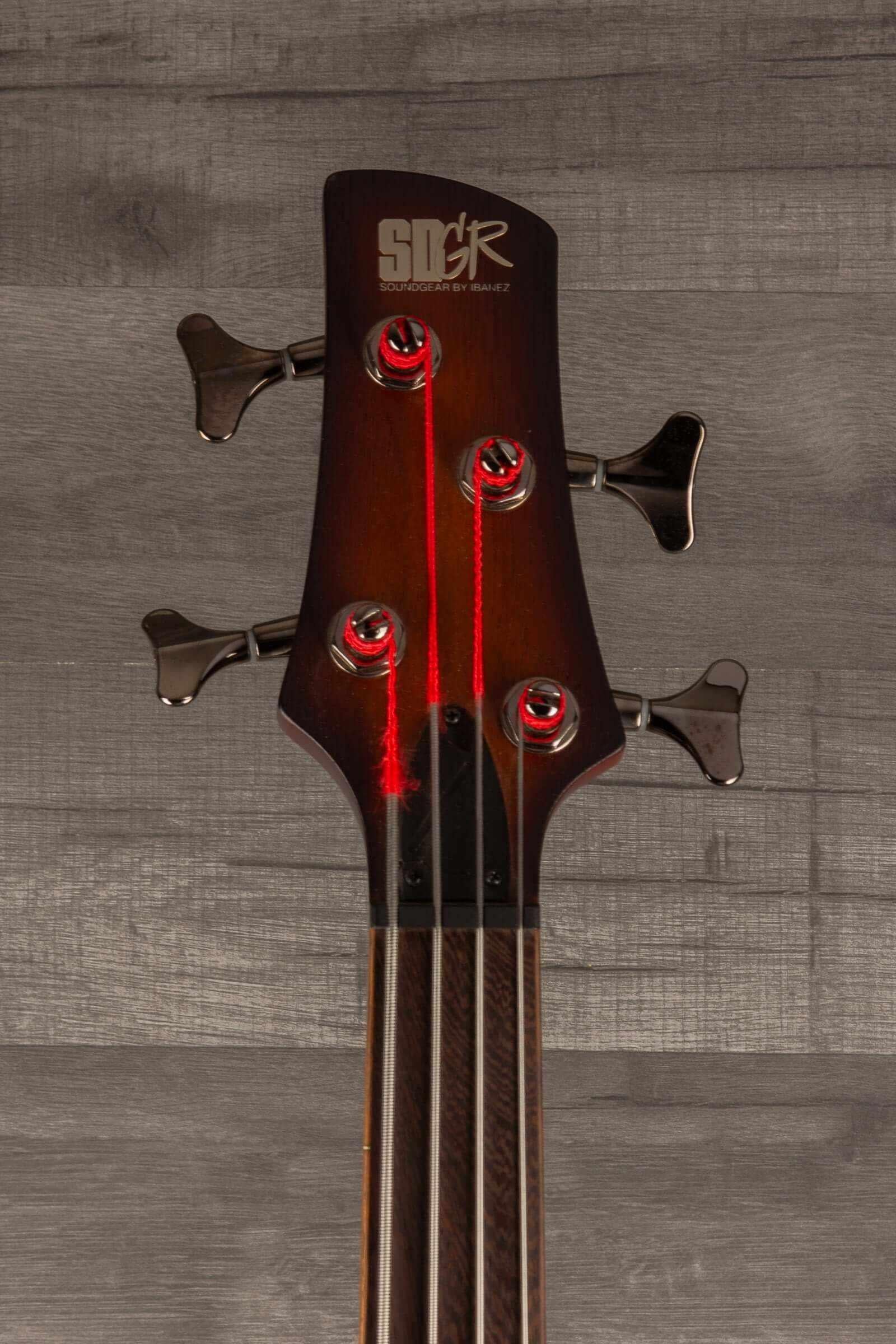 USED - Ibanez SRF700 BBF SR fretless bass - Brown burst flat headstock detail with tuning pegs