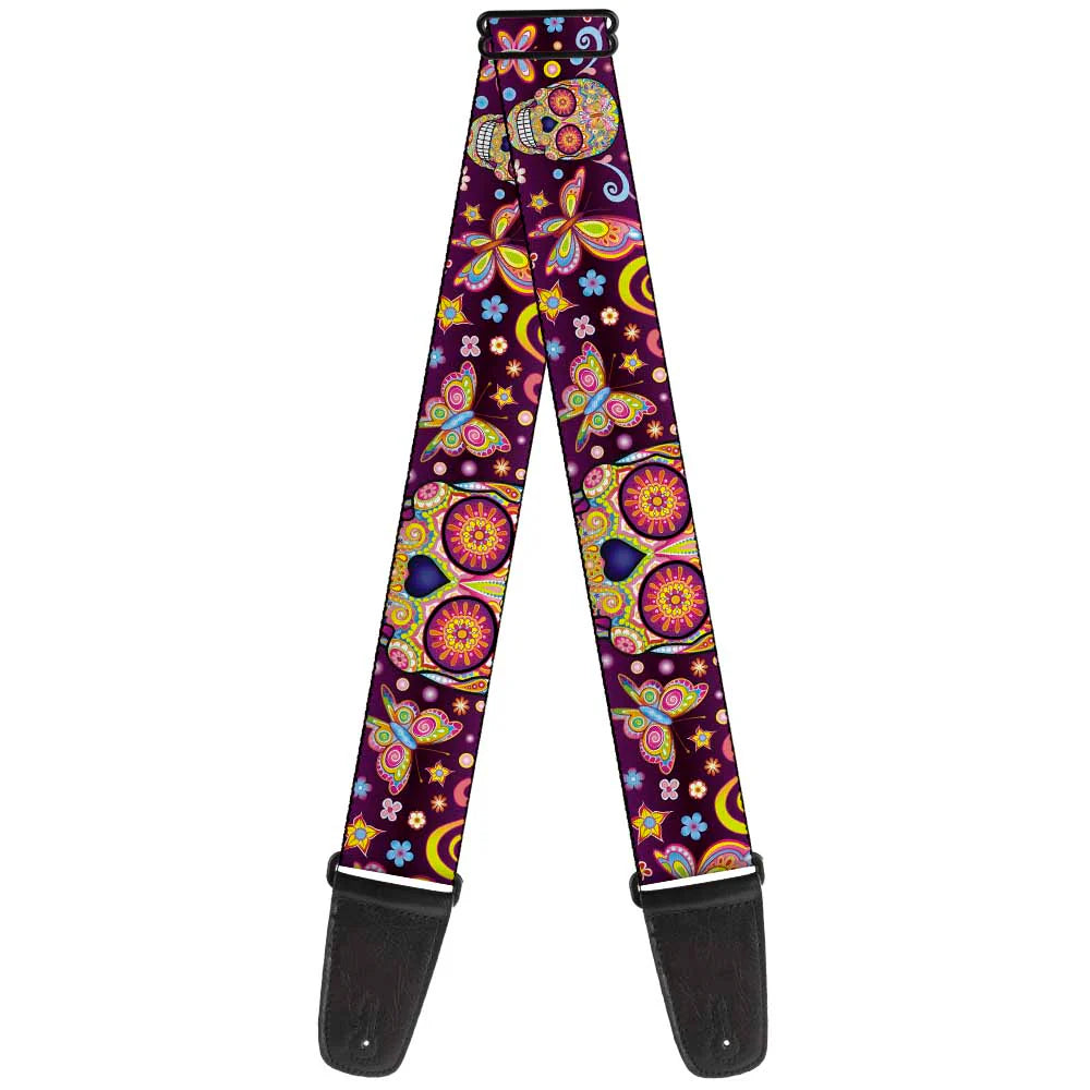 Buckle Down Strap - Mariposa Calaveras Butterflies Flowers Burgundy Multi Color - MusicStreet