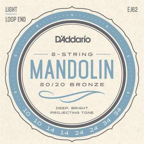D Addario EJ62 80/20 Bronze Mandolin Strings, Light, 10-34