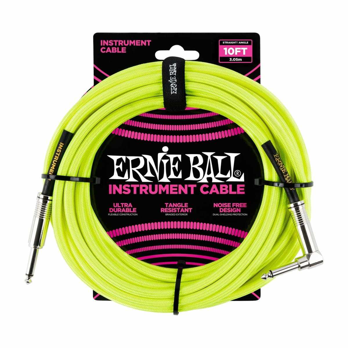 Ernie Ball Angled Guitar Cable Neon Yellow - 10 Ft