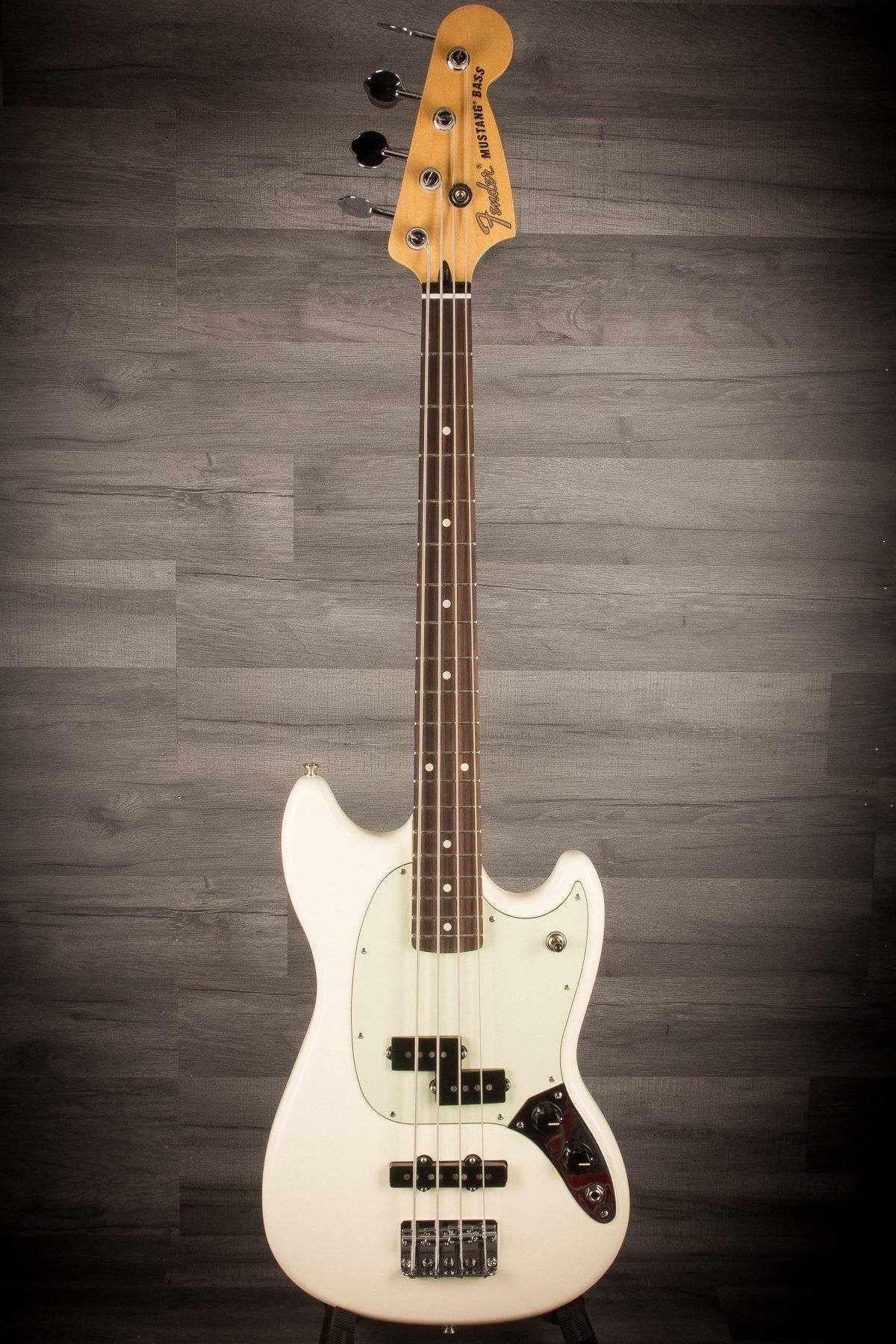USED - Fender Mustang Bass Guitar - Olympic White, Pau Ferro