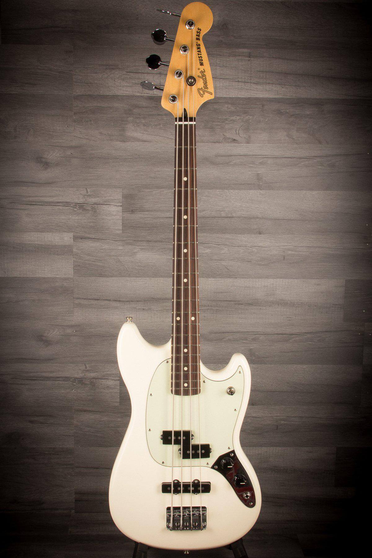 USED - Fender Mustang Bass Guitar - Olympic White, Pau Ferro