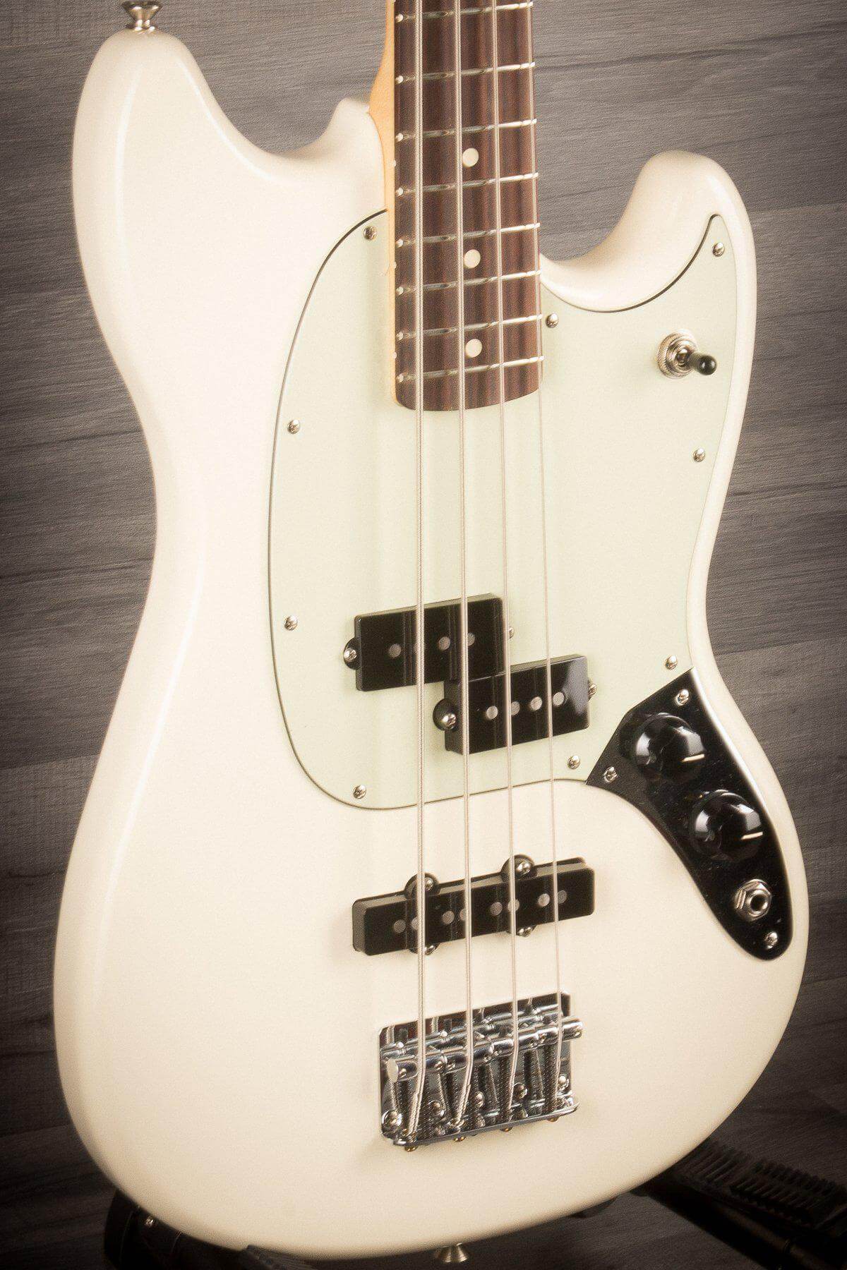 USED - Fender Mustang Bass Guitar - Olympic White, Pau Ferro