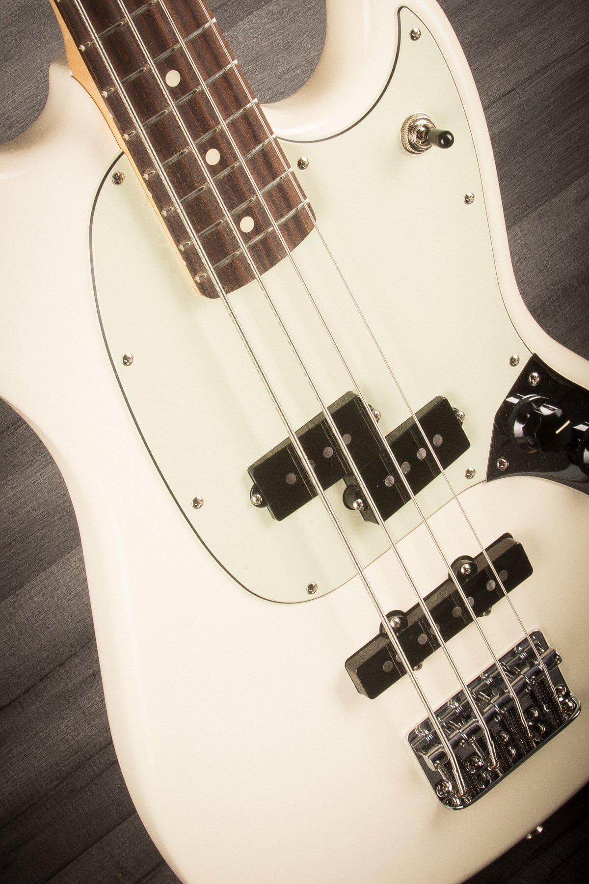 USED - Fender Mustang Bass Guitar - Olympic White, Pau Ferro