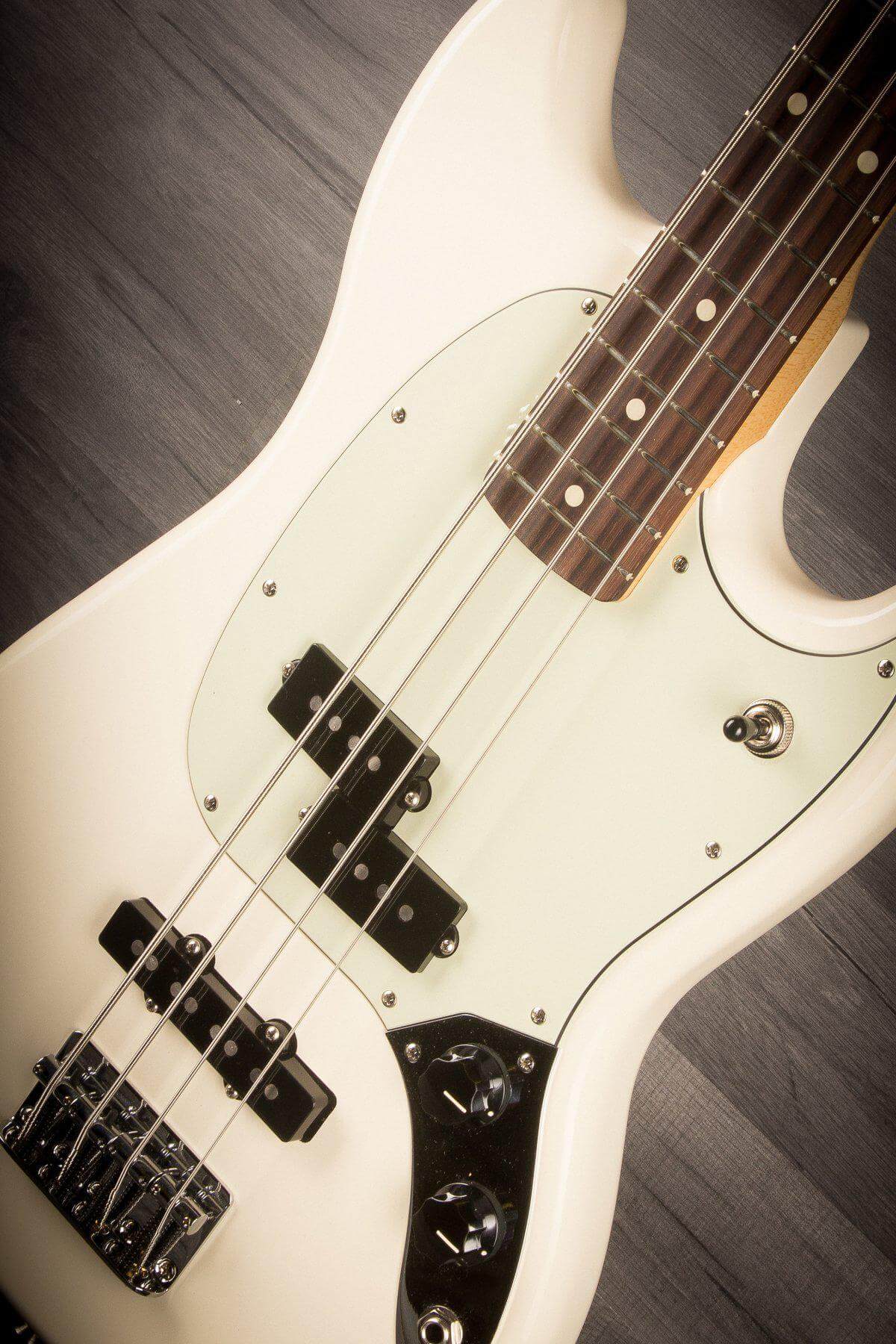 USED - Fender Mustang Bass Guitar - Olympic White, Pau Ferro