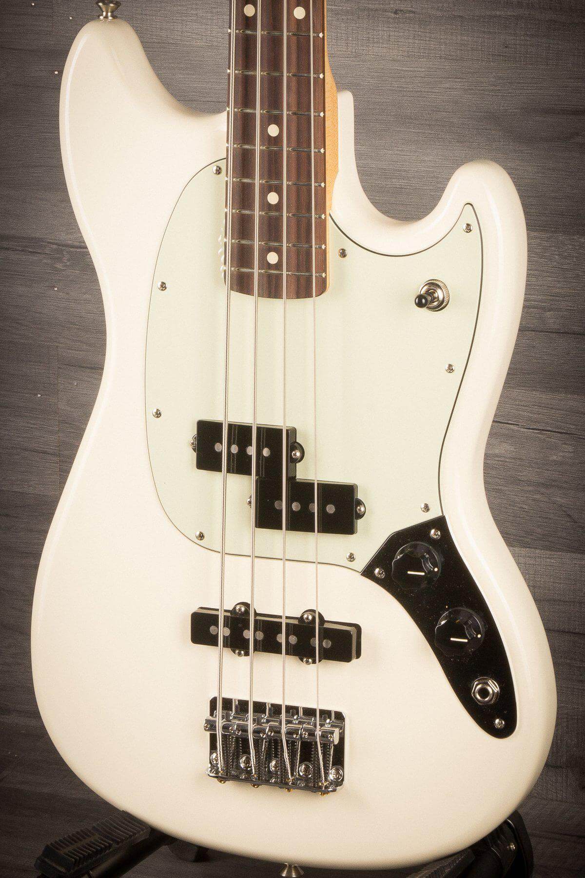 USED - Fender Mustang Bass Guitar - Olympic White, Pau Ferro