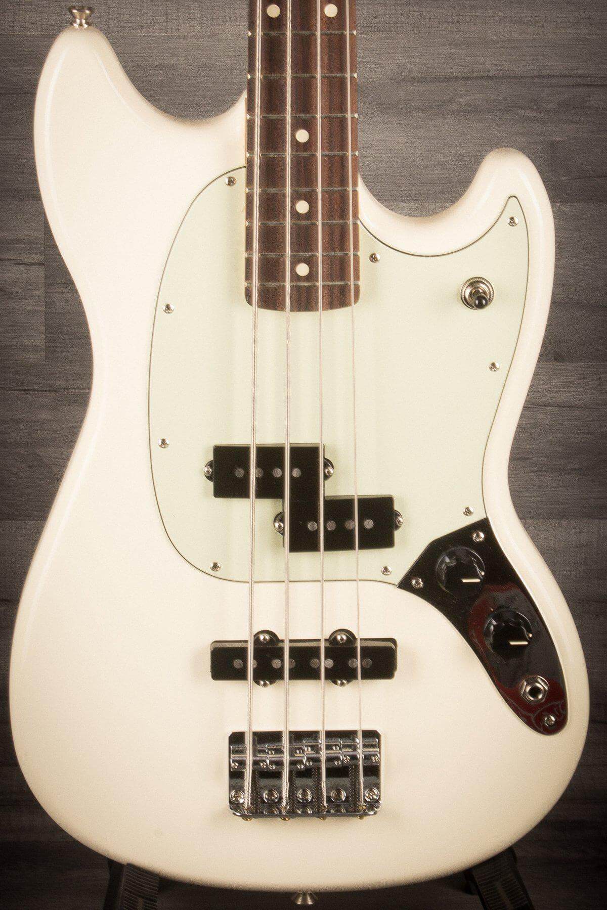 USED - Fender Mustang Bass Guitar - Olympic White, Pau Ferro