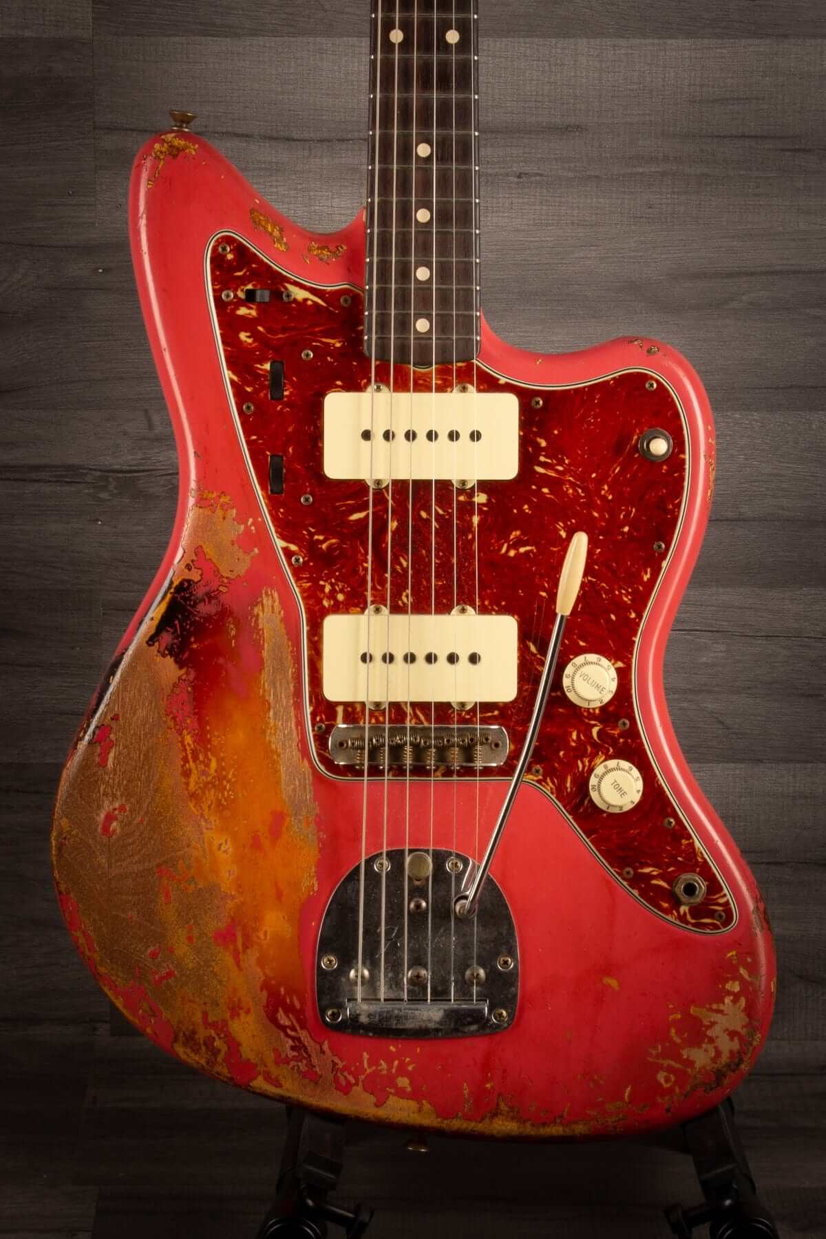 USED - Fender Carlos Lopez Masterbuilt '62 Jazzmaster (2021) - Faded Fiesta red over sunburst Heavy relic.