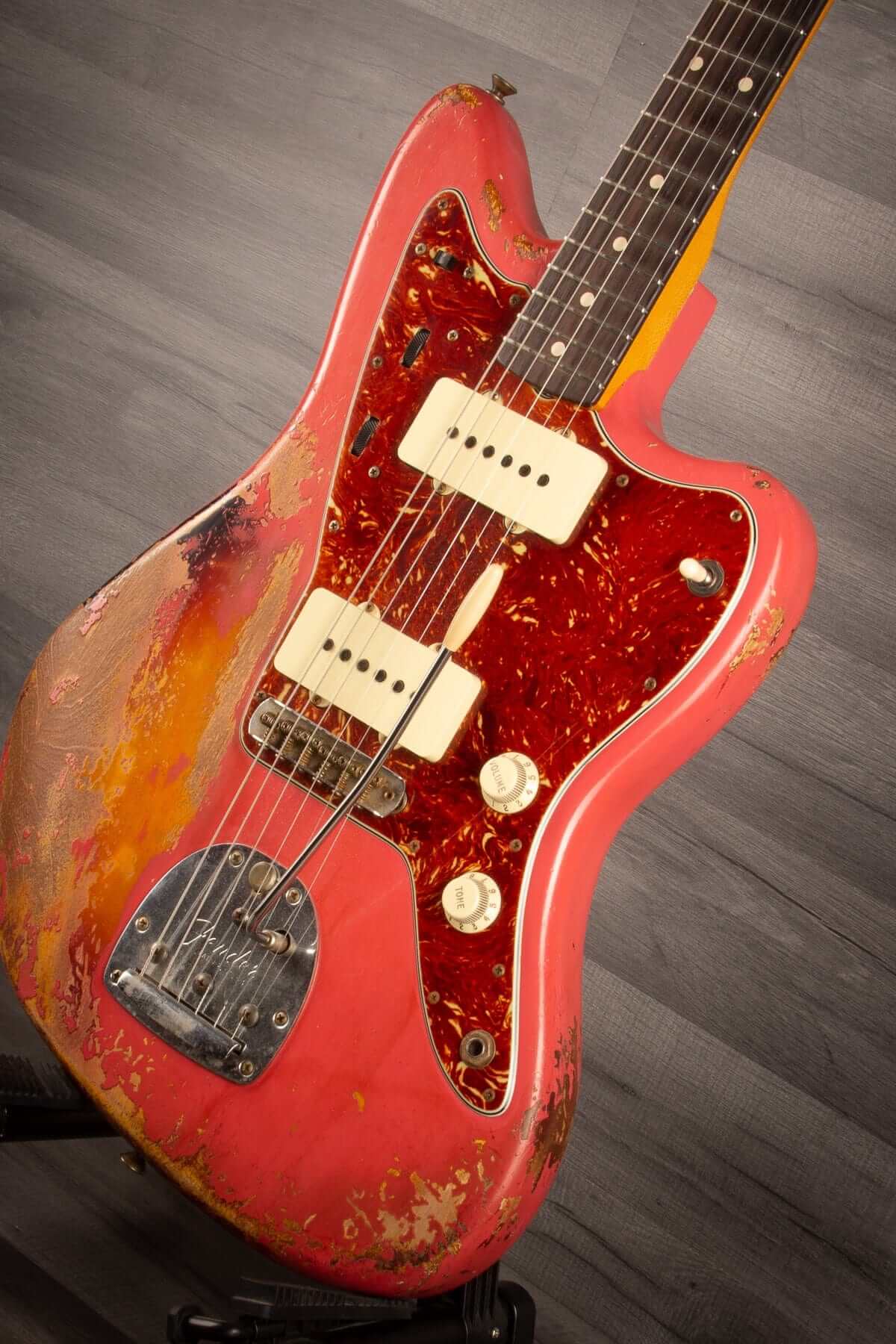 USED - Fender Carlos Lopez Masterbuilt '62 Jazzmaster (2021) - Faded Fiesta red over sunburst Heavy relic.