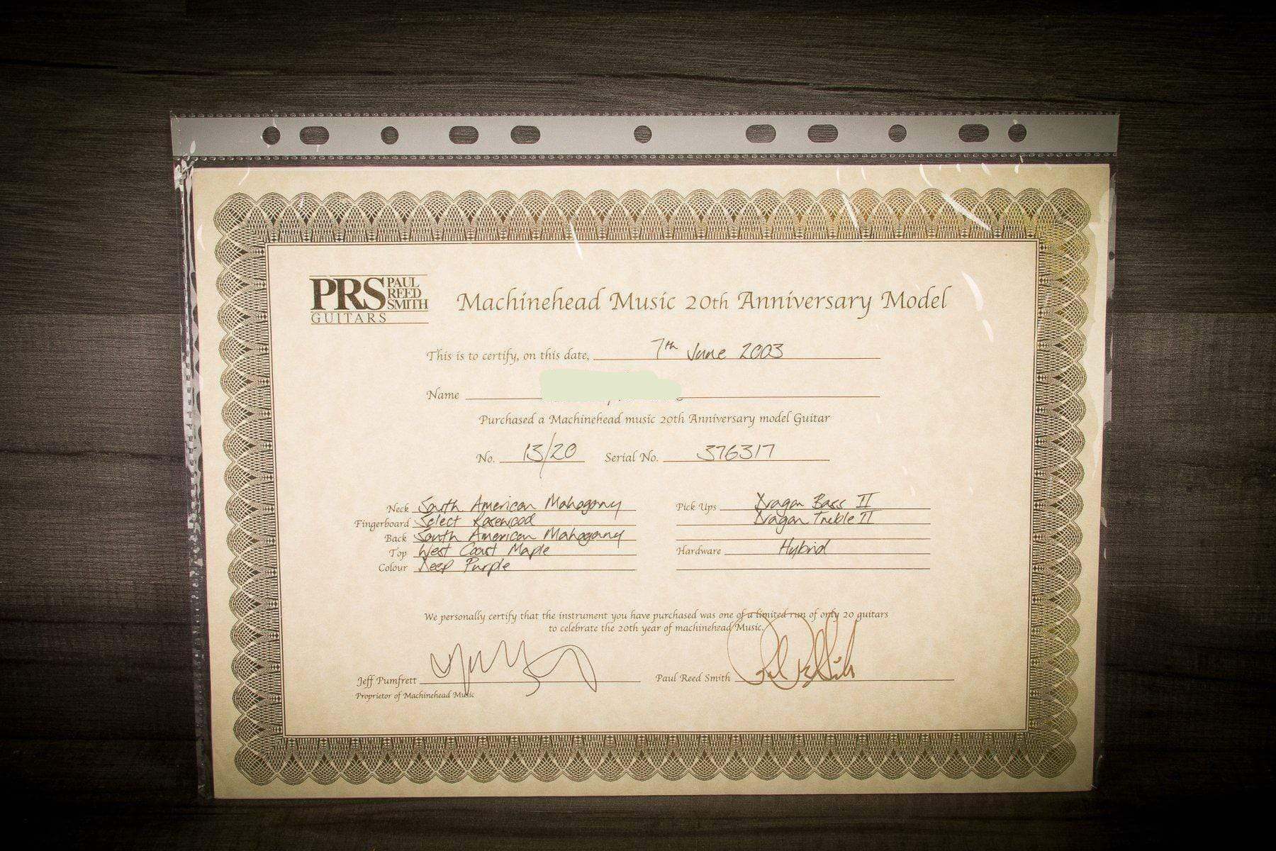 STOLEN! - PRS Custom 22 Machinehead 20th Anniversary 2003 13/20