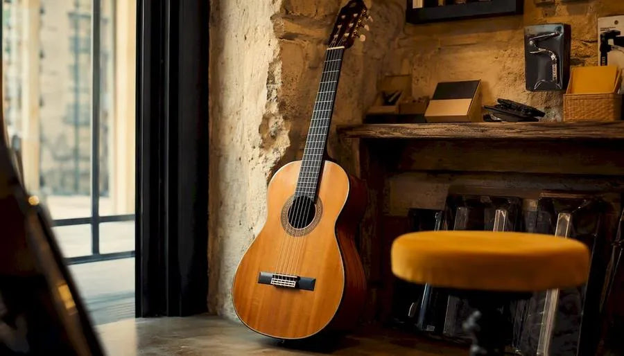 Close-up of classical guitar body detail