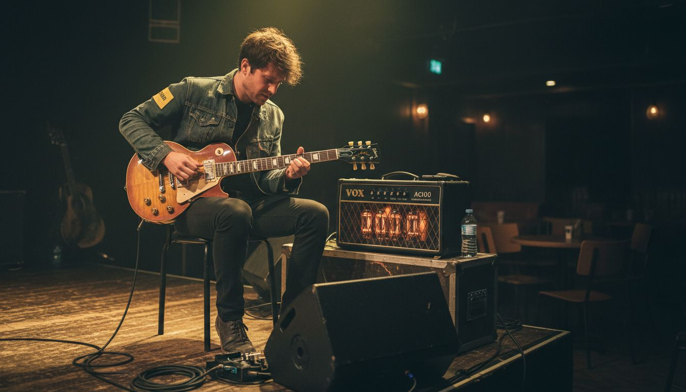 Guitarist with hybrid amp on a London stage