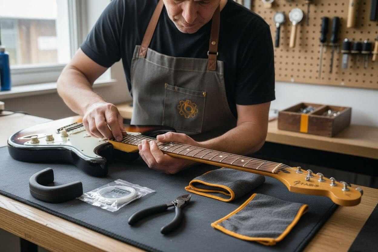 guitar string changing workspace