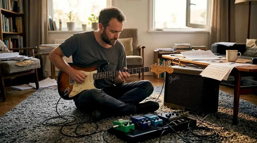 Guitarist testing amp for clean tone at home