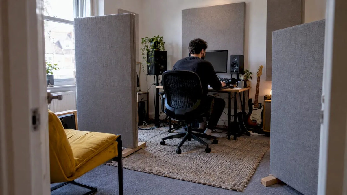 Budget home studio with acoustic treatment