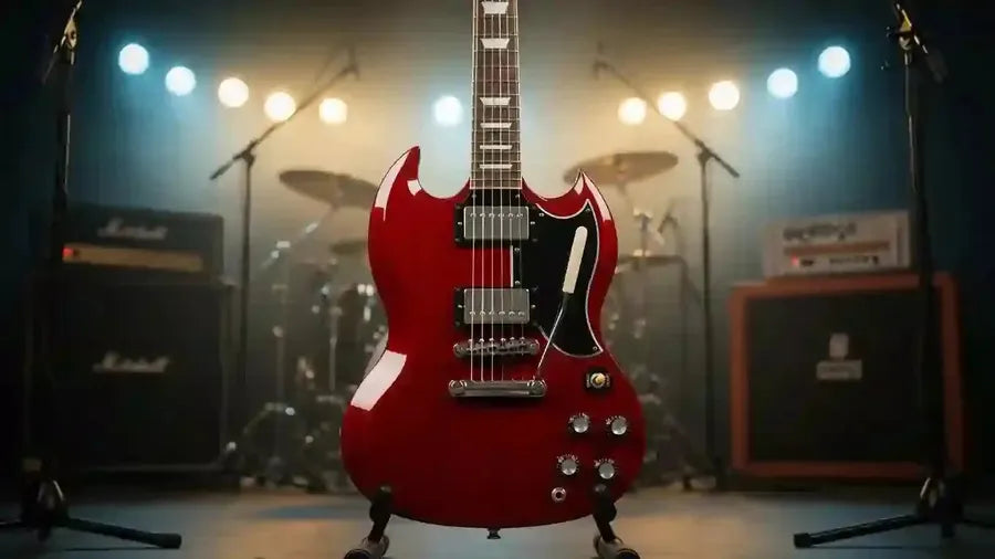 Epiphone SG guitar in a rock music setting, highlighting its design and heritage