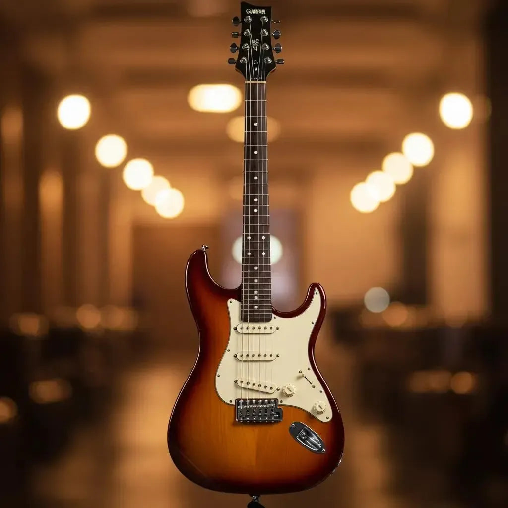 Yamaha Pacifica 112V electric guitar showcasing its HSS pickup configuration and sleek design, ideal for beginners