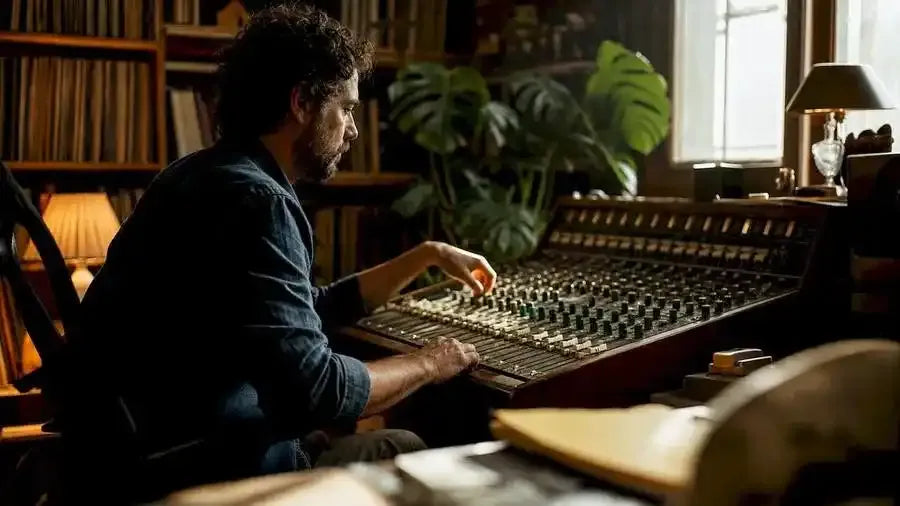 Sound engineer adjusting reverb on mixing console