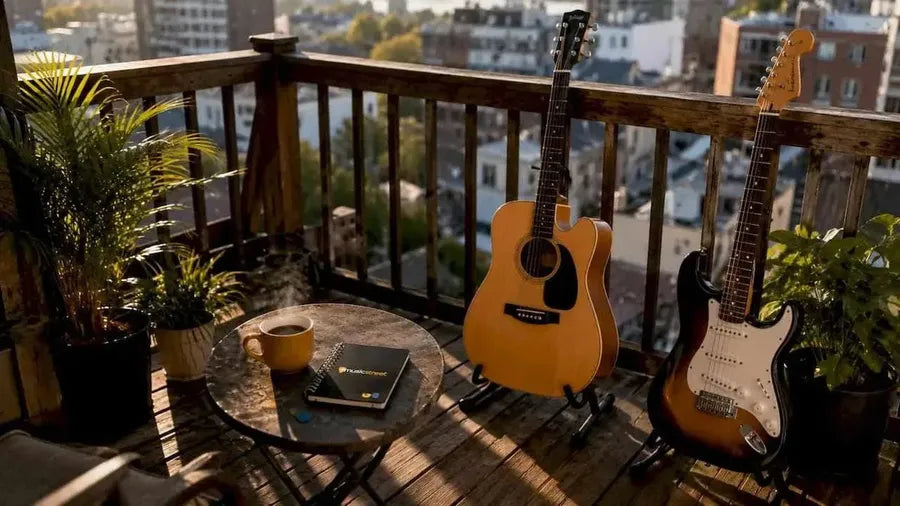 Decorative acoustic and electric guitar sketch frame