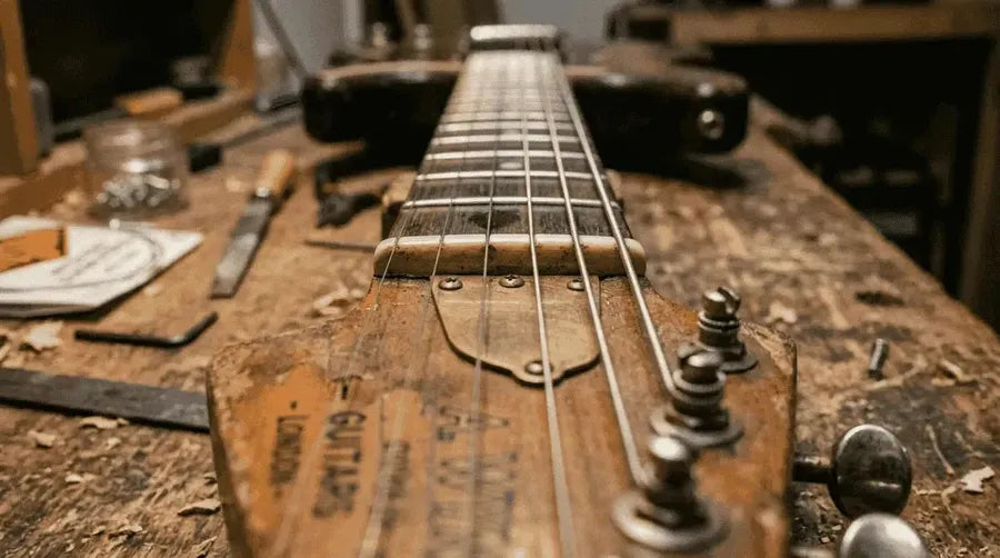 Close-up electric guitar showing zero fret