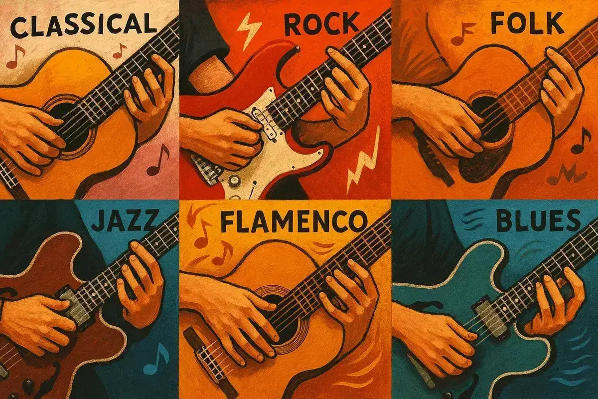 Guitar Playing Styles: The Definitive Guide to Techniques, Genres, and Mastery featuring various guitar playing styles.