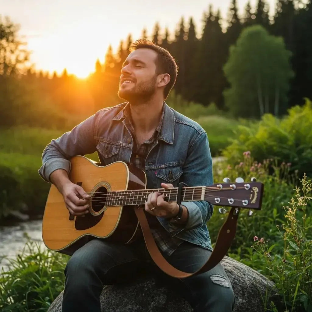 Folk guitarist performing outdoors, showcasing acoustic storytelling through music