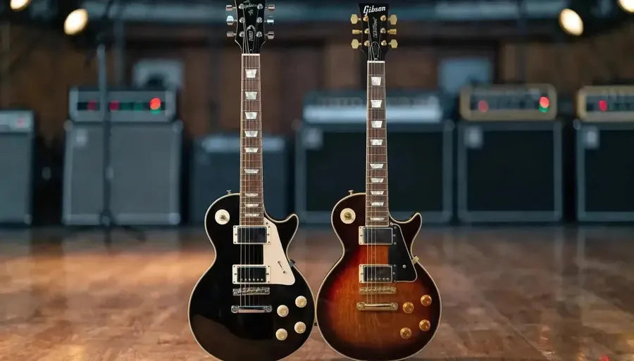Comparison of Epiphone and Gibson Les Paul guitars showcasing craftsmanship and design details