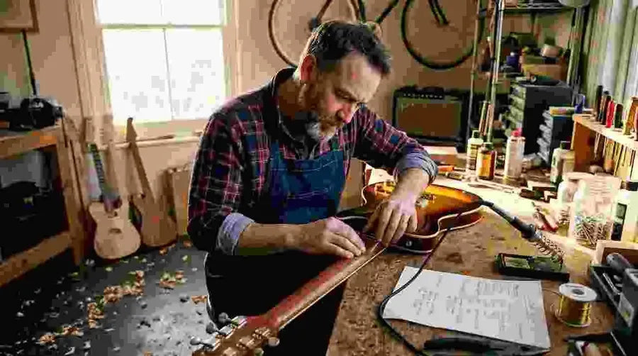 Luthier checks USA guitar quality in workshop