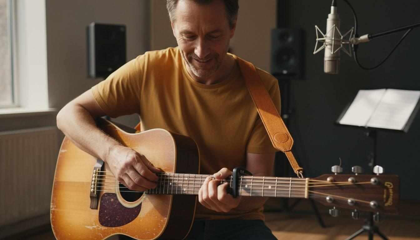 guitarist using capo